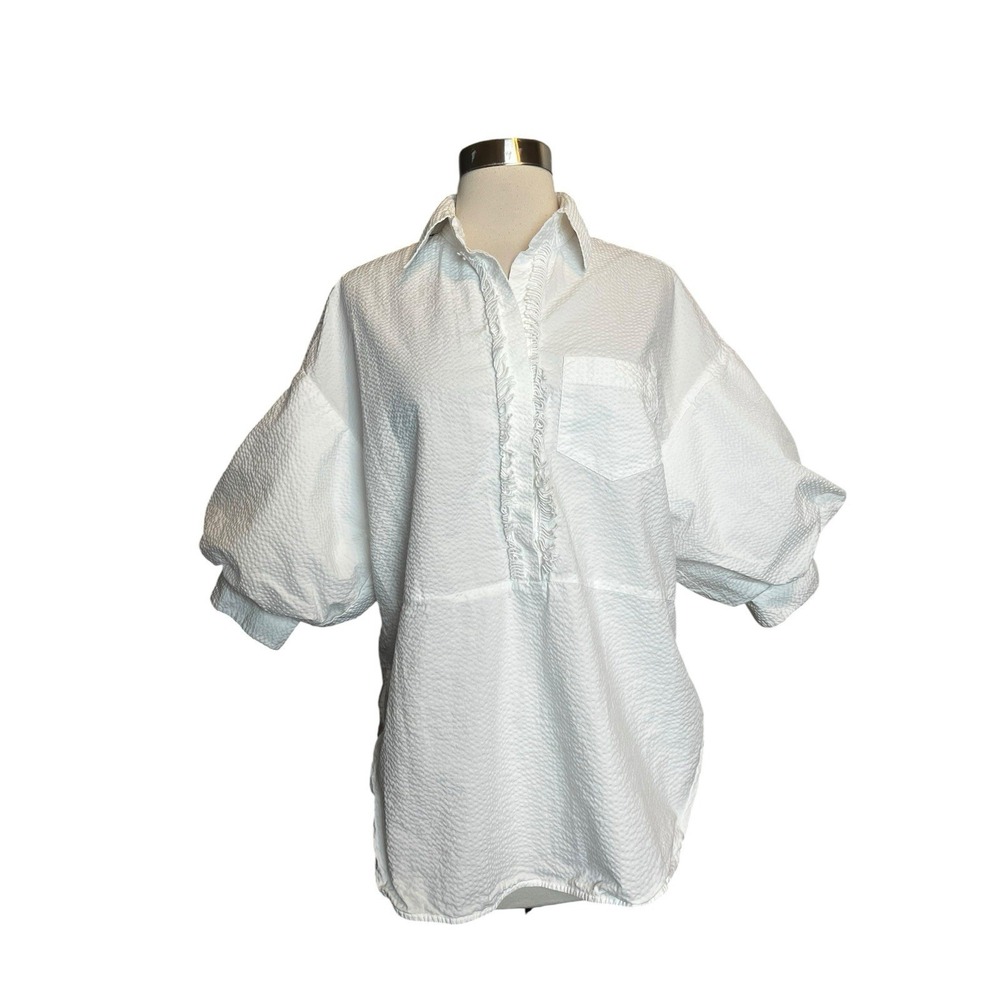 Silvia Tcherassi Manrola Blouse Small White Puff Sleeve Textured